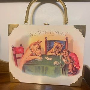 Antique BBlumenthals  Dogs Playing Cards. Purse, sewing bow. Ext